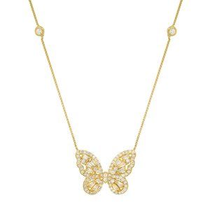 Gold/Silver Diamond Baguette Butterfly Station Necklace